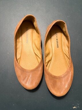 Lucky Brand Women's Brown Leather Slip-On Ballet Flats
